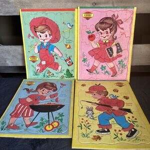 1960s Furry Children’s Tray Puzzles Bobby Peggy Harry Carrie